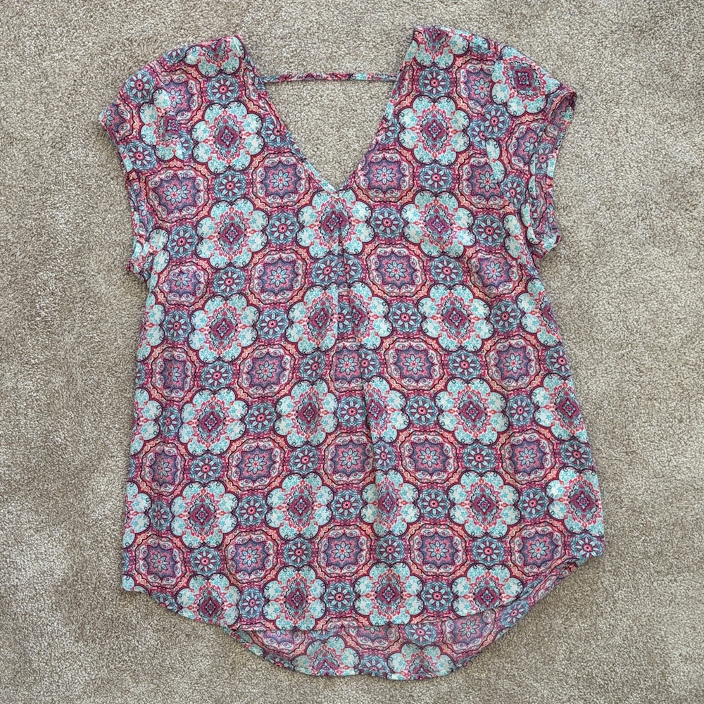 Daniel Rainn Multicolor Patterned V-Neck Blouse